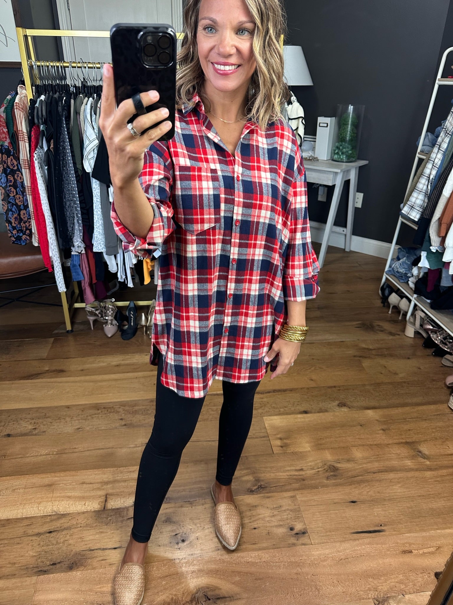 Live In Comfort Plaid Flannel Button-Down - Multiple Options-Long Sleeves-Vine & Love VT60455G-Anna Kaytes Boutique, Women's Fashion Boutique in Grinnell, Iowa