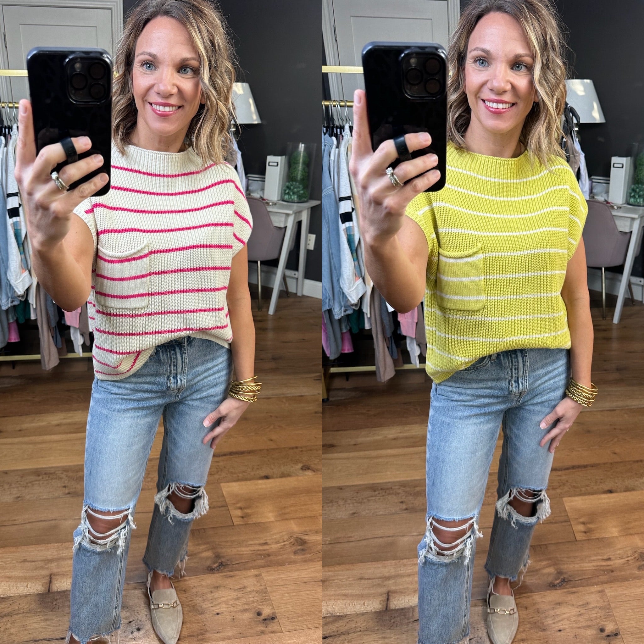 Here Comes The Sun Striped Knit Top - Multiple Options-Short Sleeves-By Together W1168-Anna Kaytes Boutique, Women's Fashion Boutique in Grinnell, Iowa