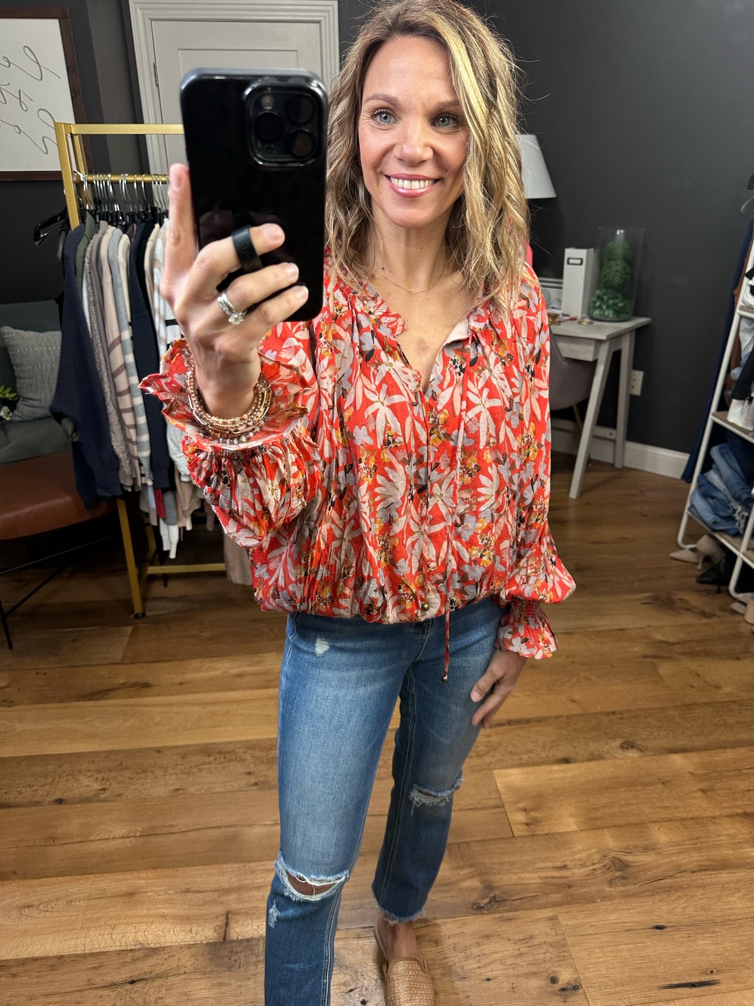 Trust Your Feeling Floral Top - Rust-Long Sleeves-Entro-Anna Kaytes Boutique, Women's Fashion Boutique in Grinnell, Iowa