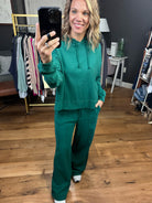 The Gabby Wide Leg + Hoodie Set - Pine Green-Two Piece Set-Double zero dz23e999 dz23g455-Anna Kaytes Boutique, Women's Fashion Boutique in Grinnell, Iowa