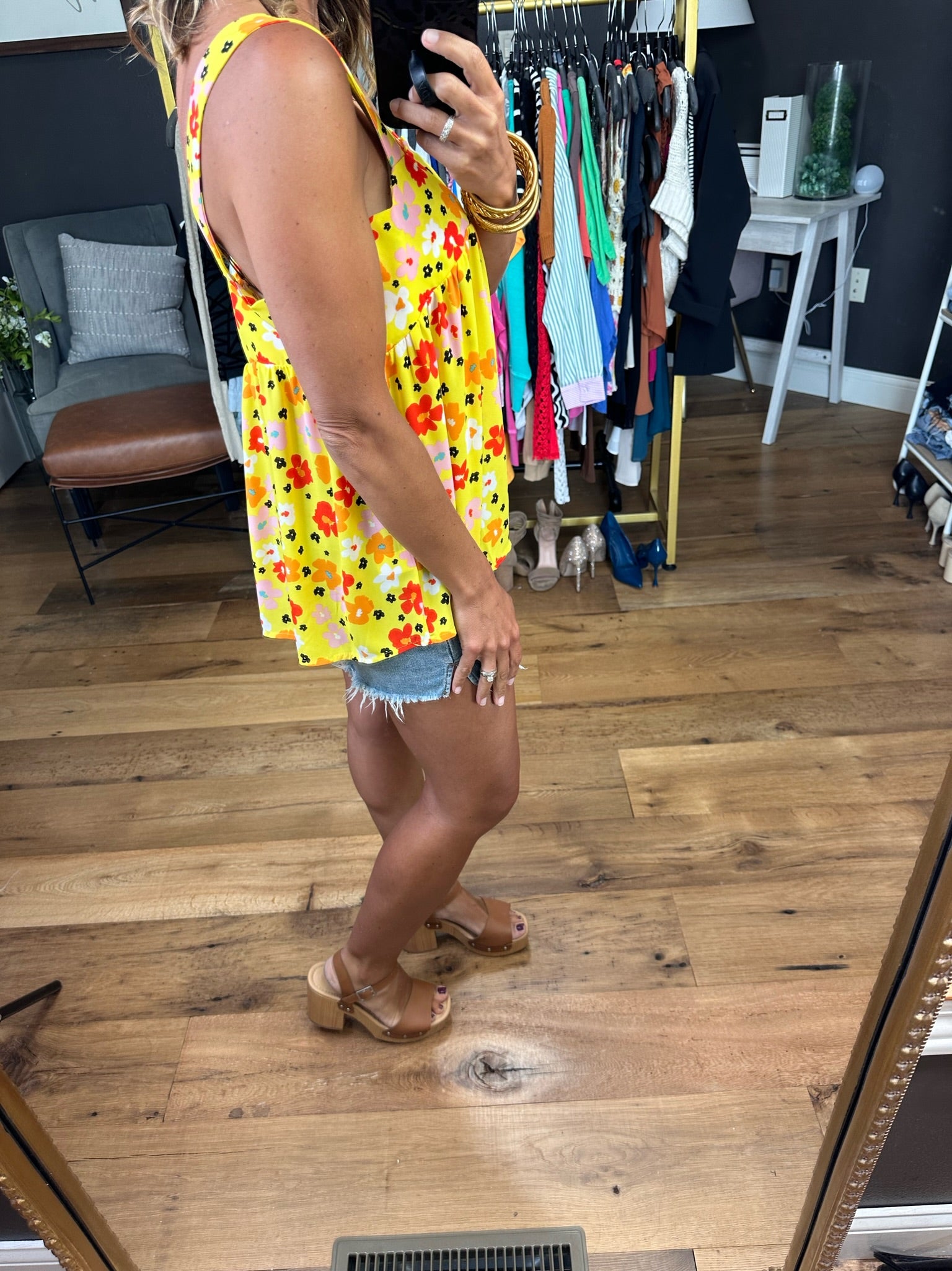 Couldn't Be Happier Floral Flowy Top With Scallop Detail - Yellow-Sleeveless-Andree By Unit Emily Wonder T11665-Anna Kaytes Boutique, Women's Fashion Boutique in Grinnell, Iowa