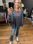 Take It From Me Henley Sweatshirt - Dusk Orange-Sweaters-Bucketlist T2037-Anna Kaytes Boutique, Women's Fashion Boutique in Grinnell, Iowa