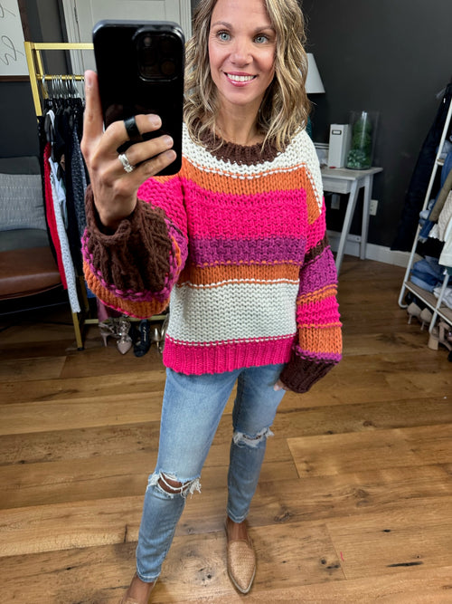 Does It That Way Chunky Knit Sweater - Pink Combo-Entro T21784-Anna Kaytes Boutique, Women's Fashion Boutique in Grinnell, Iowa