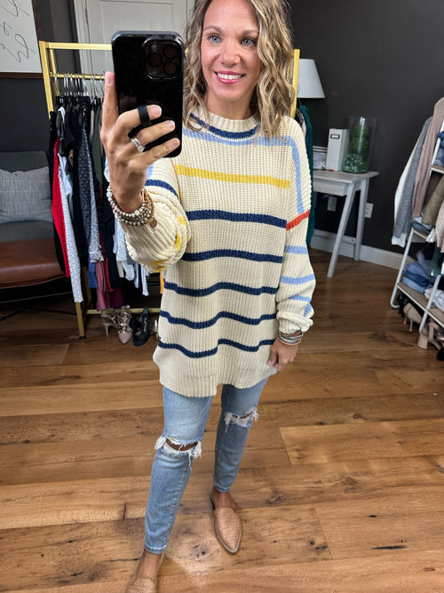 By Your Side Striped Knit Tunic Sweater - Natural Multi