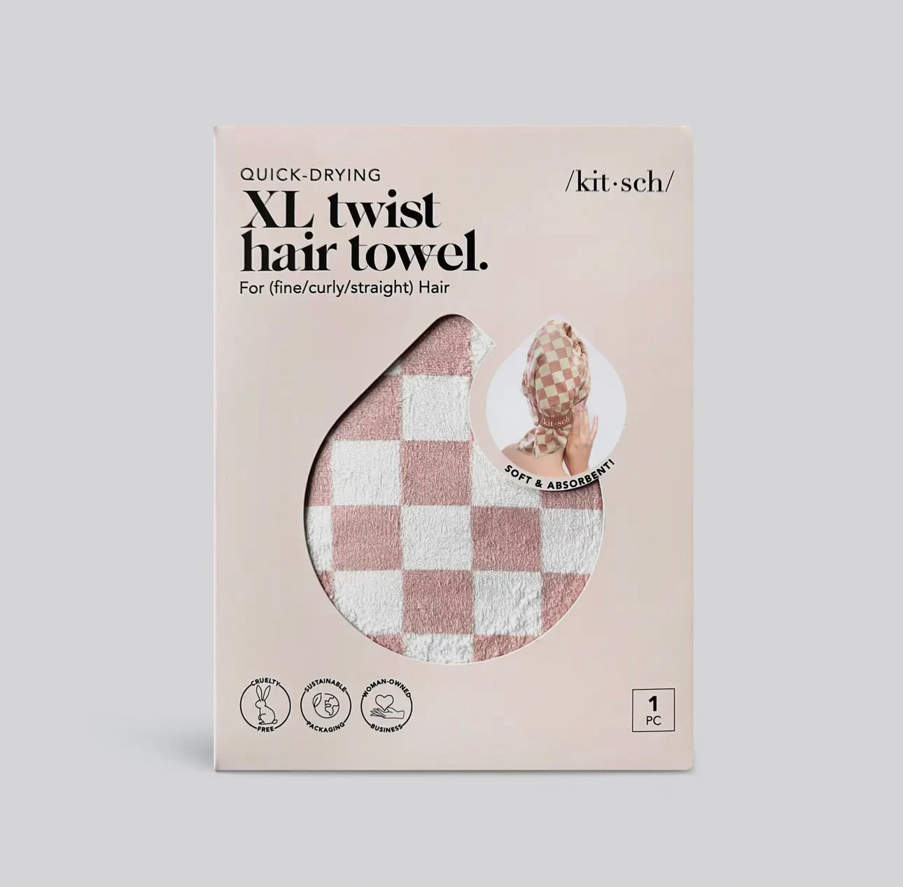 Kitsch Quick-Dry Hair Towel Wrap-Terracotta Checker