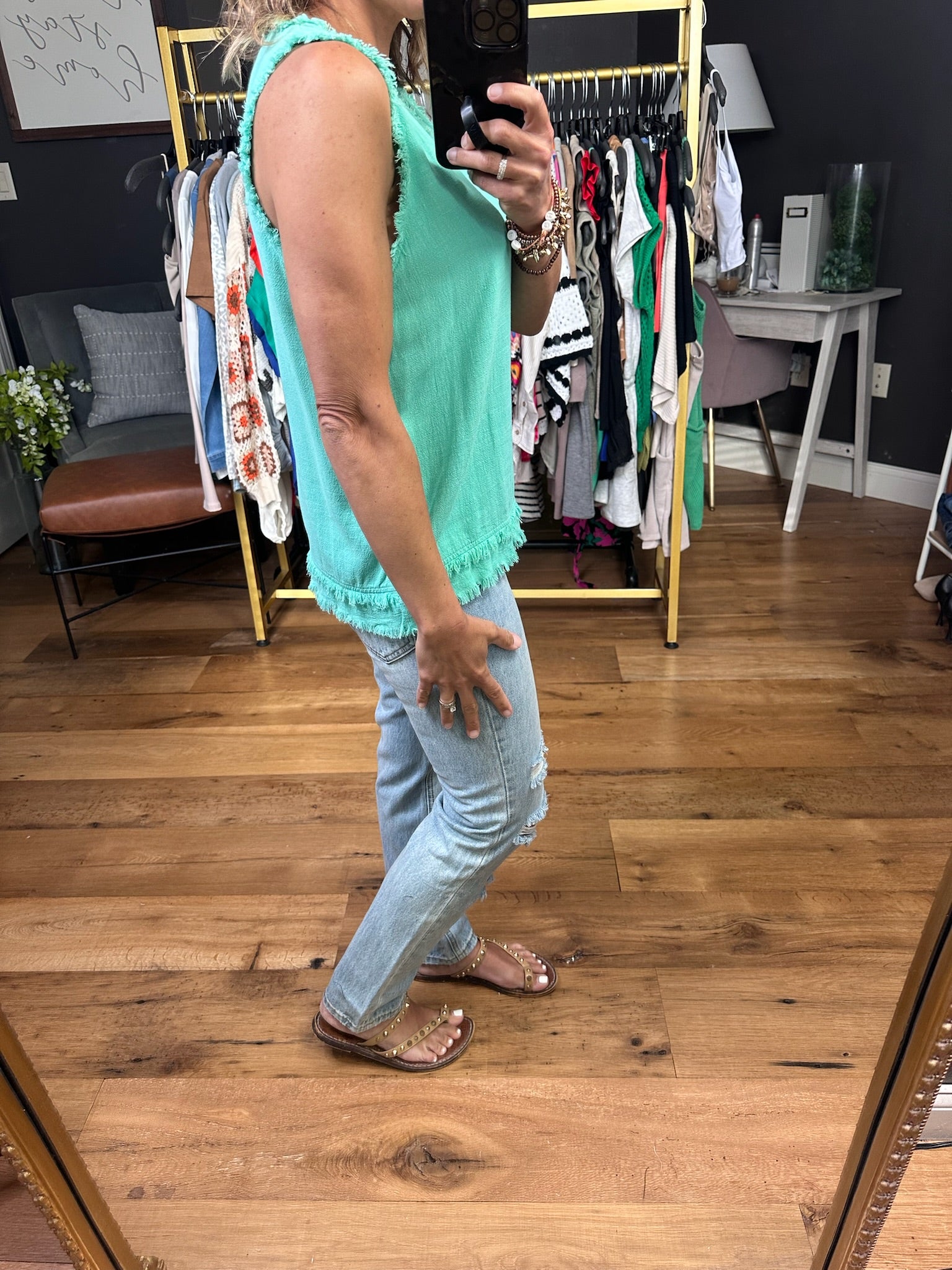 Sweetest Moment Fringe Edge Top - Bright Turquoise-Short Sleeves-La Miel-Anna Kaytes Boutique, Women's Fashion Boutique in Grinnell, Iowa