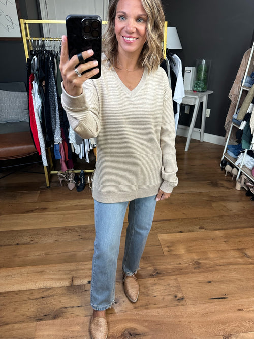 Do What It Does Textured V-Neck Sweater - Cappuccino Heather