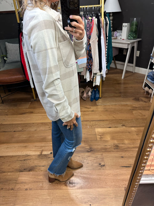Back This Way Plaid Button Down Top - Oatmeal
