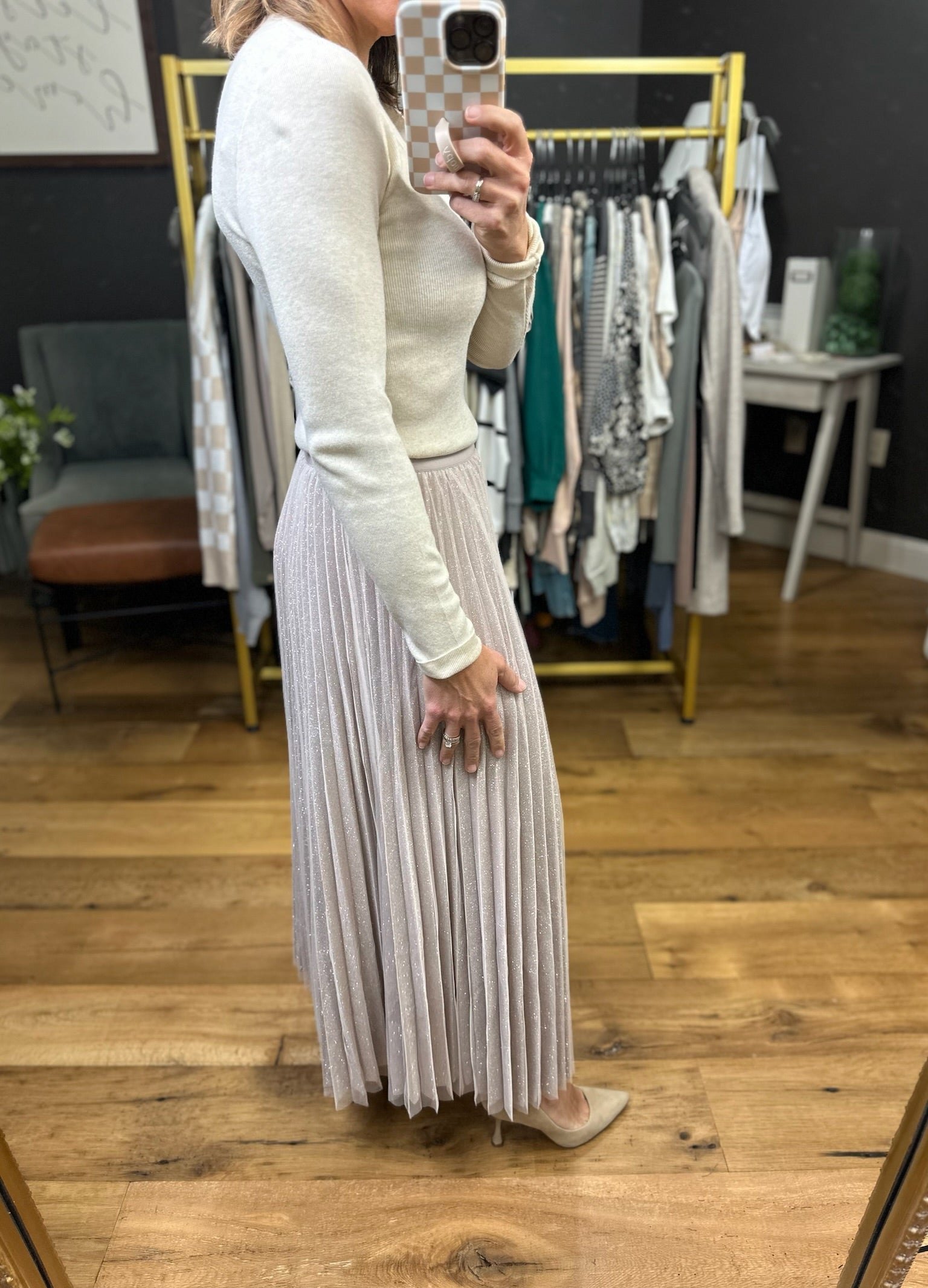 Under The Lights Lurex Maxi Skirt - Blush-Skies Are Blue-Anna Kaytes Boutique, Women's Fashion Boutique in Grinnell, Iowa