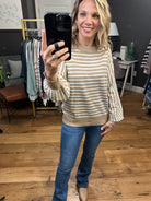 On The Dot Striped Sweater With Balloon Sleeve Detail - Taupe-Sweaters-Be cool 64068-Anna Kaytes Boutique, Women's Fashion Boutique in Grinnell, Iowa