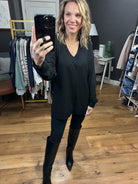 Best Performance V-Neck Slub Top - Black-Long Sleeves-Thread & Supply T1056SBFT-Anna Kaytes Boutique, Women's Fashion Boutique in Grinnell, Iowa