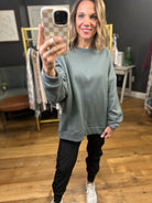 Over and Over Boxy Crewneck Sweatshirt - Washed Olive-Wasabi & Mint-Anna Kaytes Boutique, Women's Fashion Boutique in Grinnell, Iowa