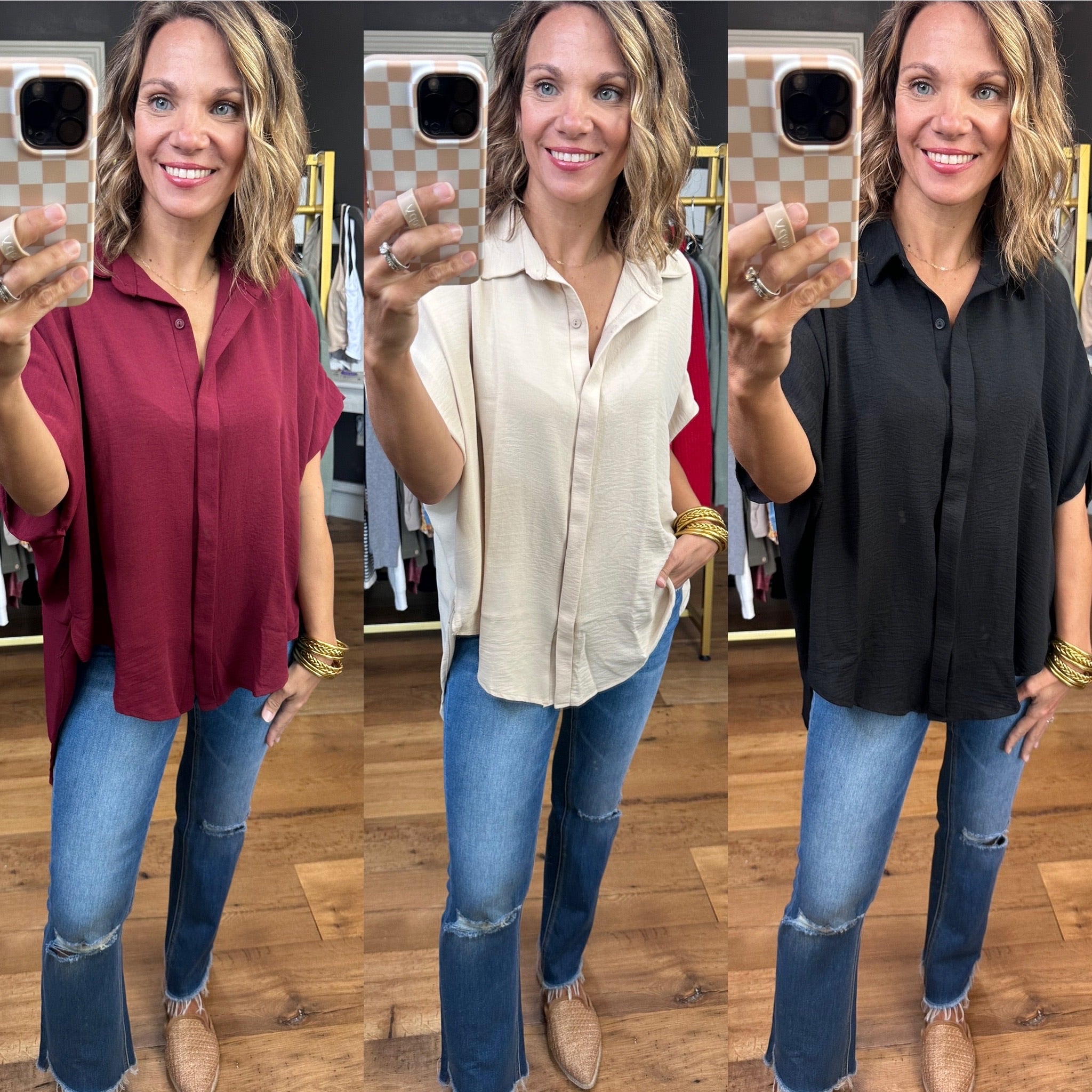 Express Yourself Button-Down Dolman Top - Multiple Options-Bucketlist-Anna Kaytes Boutique, Women's Fashion Boutique in Grinnell, Iowa