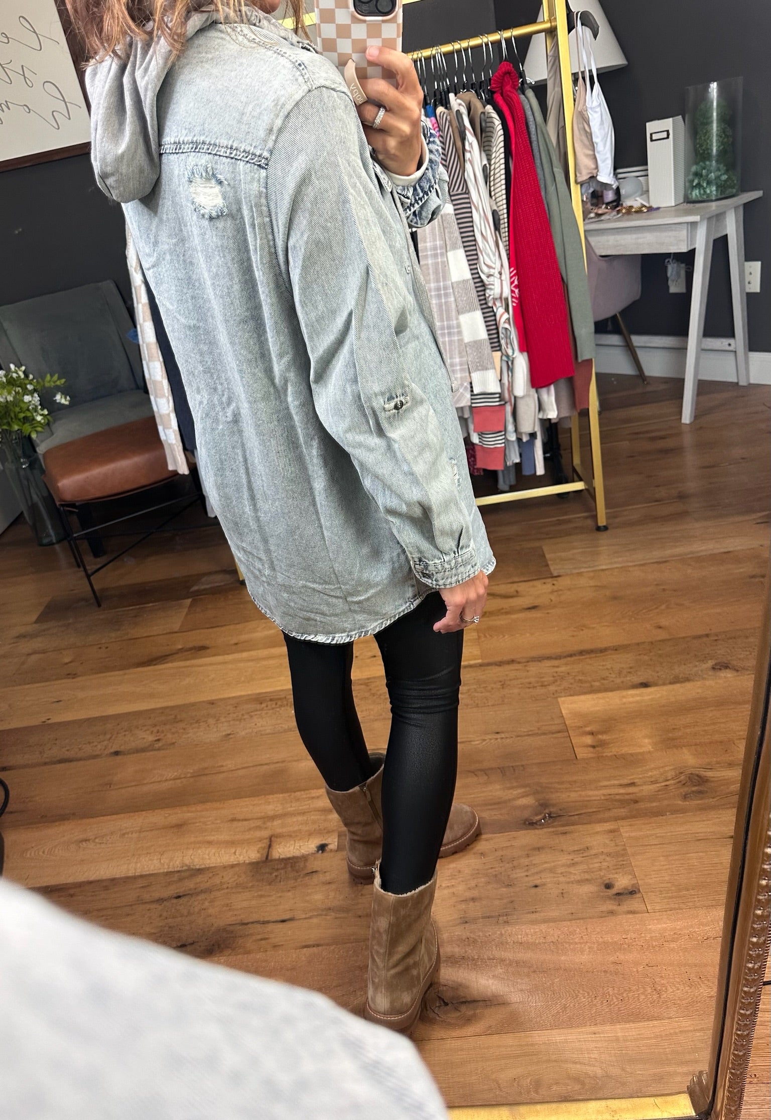 Do It All Denim Hoodie Jacket - Acid Wash-Jackets-Risen RDJ1128-Anna Kaytes Boutique, Women's Fashion Boutique in Grinnell, Iowa