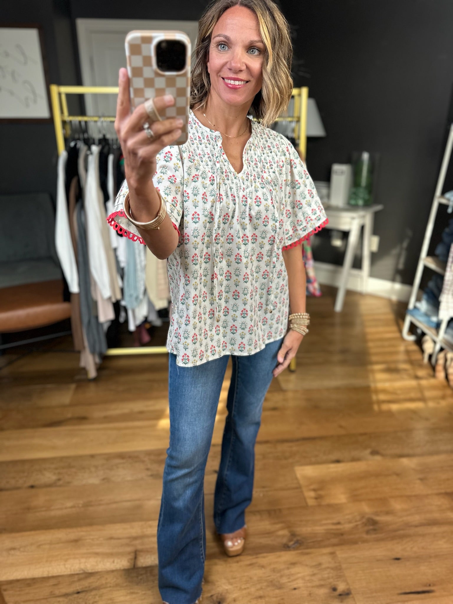 Moving Through Patterned Top - Coral-Entro-Anna Kaytes Boutique, Women's Fashion Boutique in Grinnell, Iowa