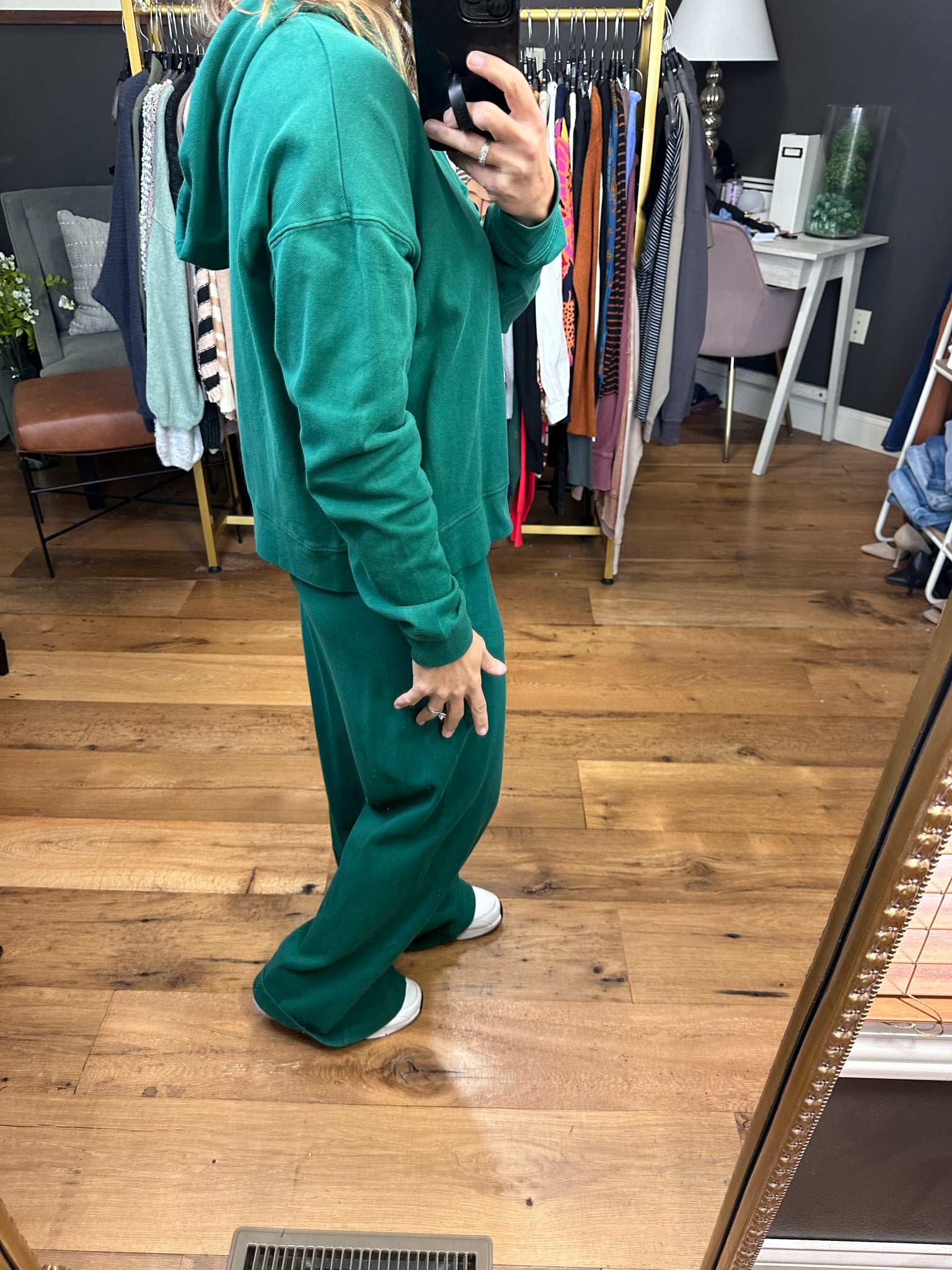 The Gabby Wide Leg + Hoodie Set - Pine Green-Two Piece Set-Double zero dz23e999 dz23g455-Anna Kaytes Boutique, Women's Fashion Boutique in Grinnell, Iowa