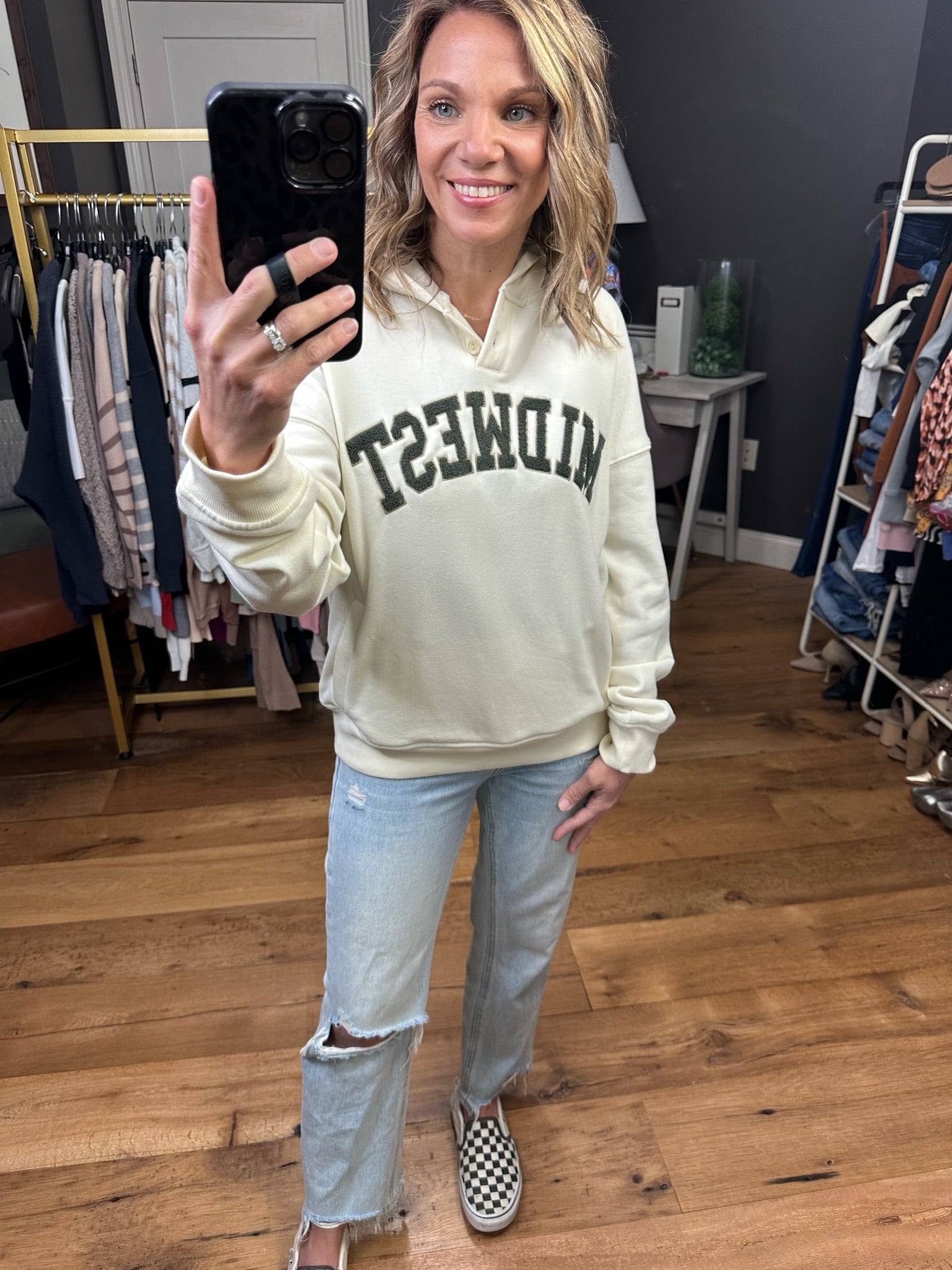 Midwest Girl Chenille Hoodie - Ivory-Hoodies-Thread & Supply J1678cpkts-Anna Kaytes Boutique, Women's Fashion Boutique in Grinnell, Iowa