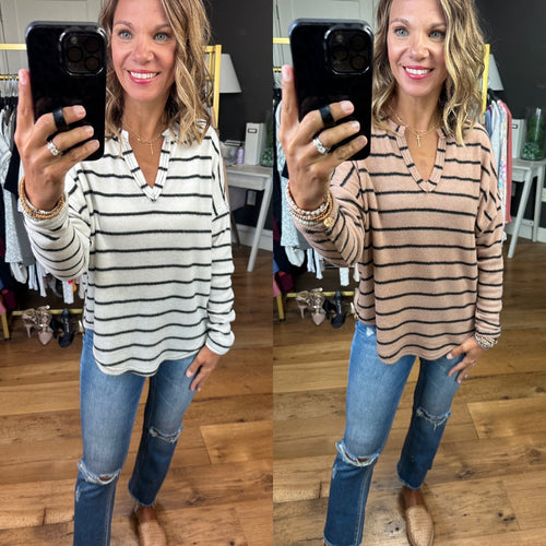 On Your Own Striped V-Neck Longsleeve Top - Multiple Options