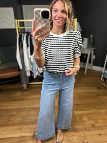 Our Story Striped Balloon Sleeve Top - Black-Jodifl-Anna Kaytes Boutique, Women's Fashion Boutique in Grinnell, Iowa