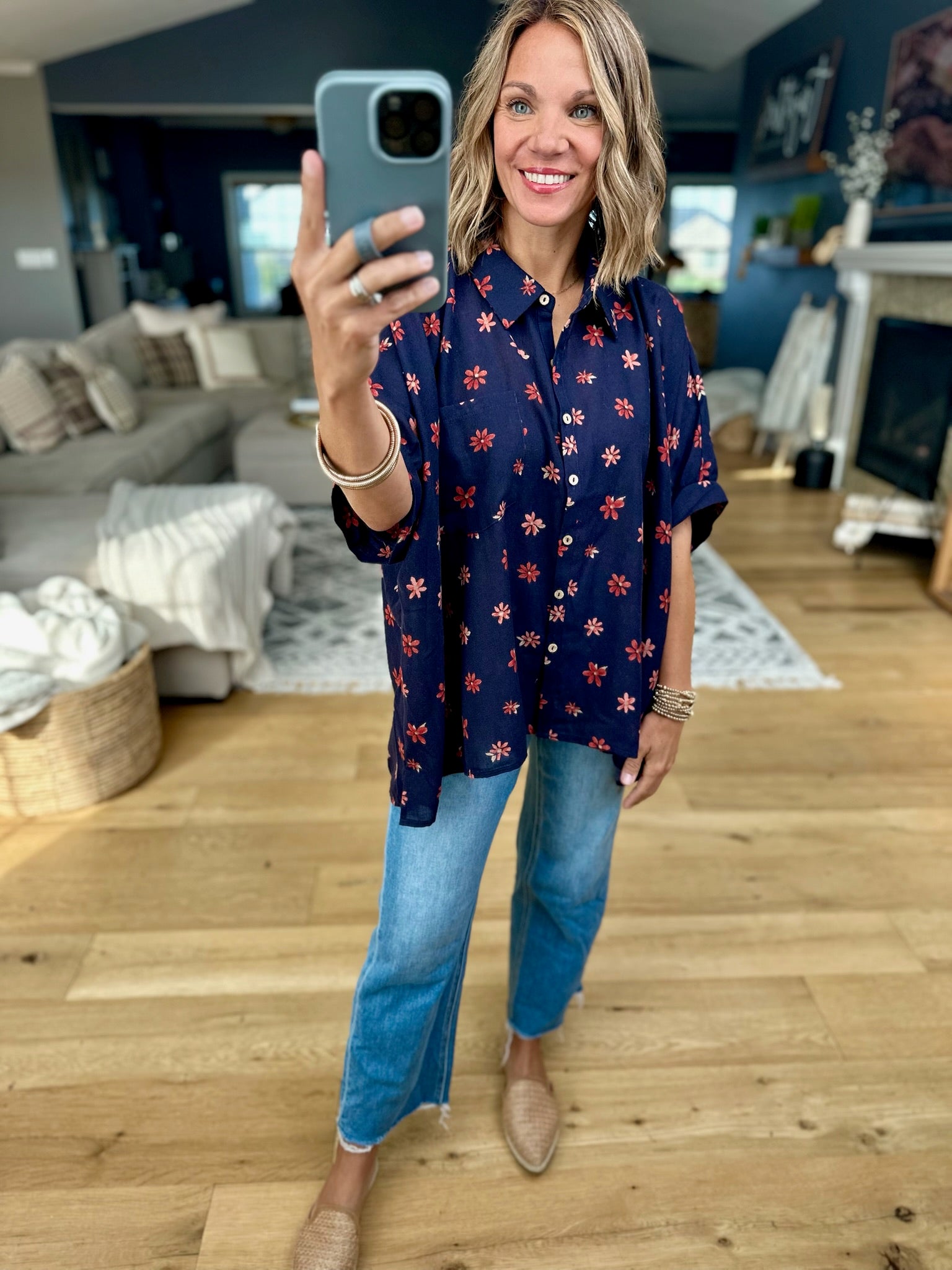 How Fall Feels Floral Oversized Button Down Top-Easel-Anna Kaytes Boutique, Women's Fashion Boutique in Grinnell, Iowa