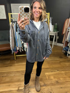 Charlie Blue-Grey Button Down Cozy Shacket-Anna Kaytes Boutique-Anna Kaytes Boutique, Women's Fashion Boutique in Grinnell, Iowa