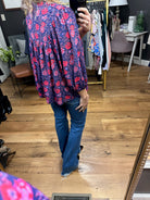 Spring Awaits Flowy Floral Top With Pleat Detail - Grape/Red-Long Sleeves-Skies Are blue 45521-Anna Kaytes Boutique, Women's Fashion Boutique in Grinnell, Iowa