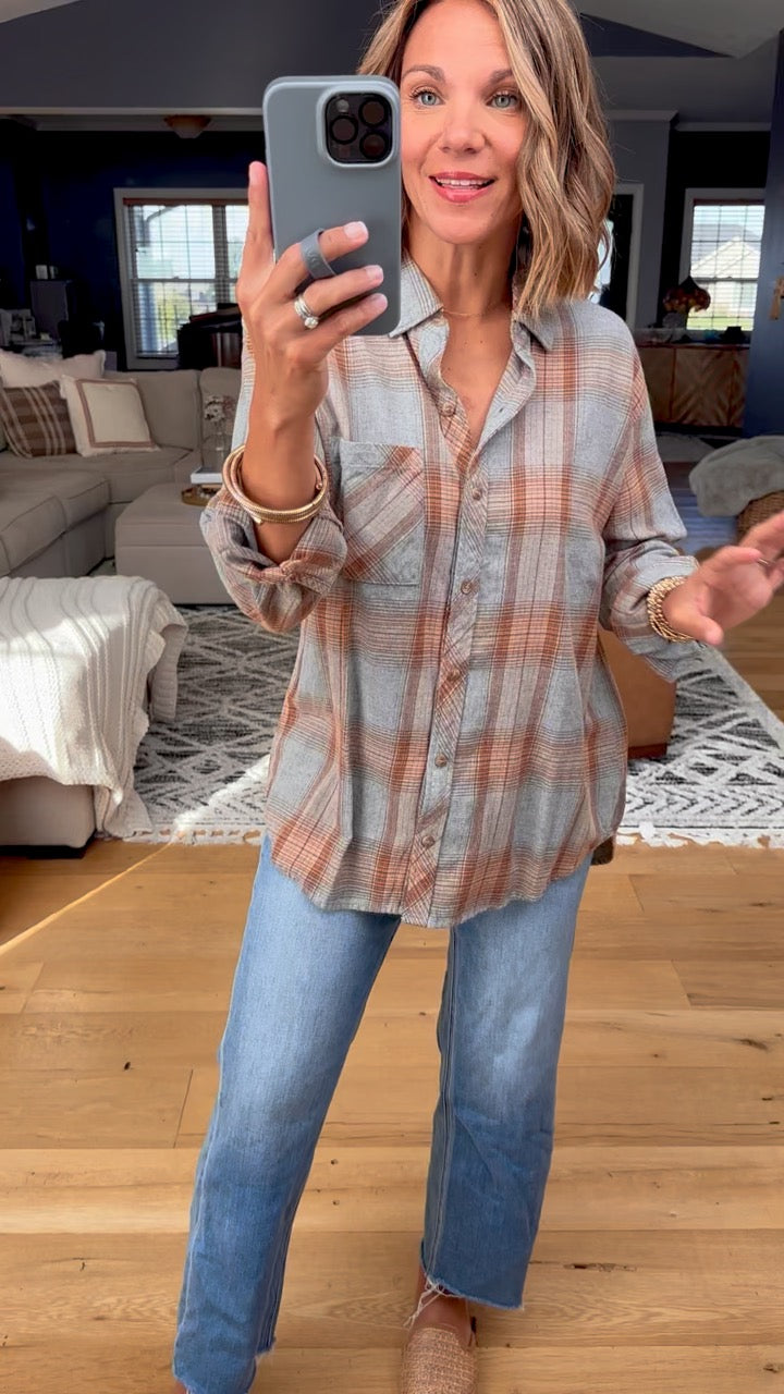 Right Time, Right Place Plaid Button-Down Top-Be cool-Anna Kaytes Boutique, Women's Fashion Boutique in Grinnell, Iowa