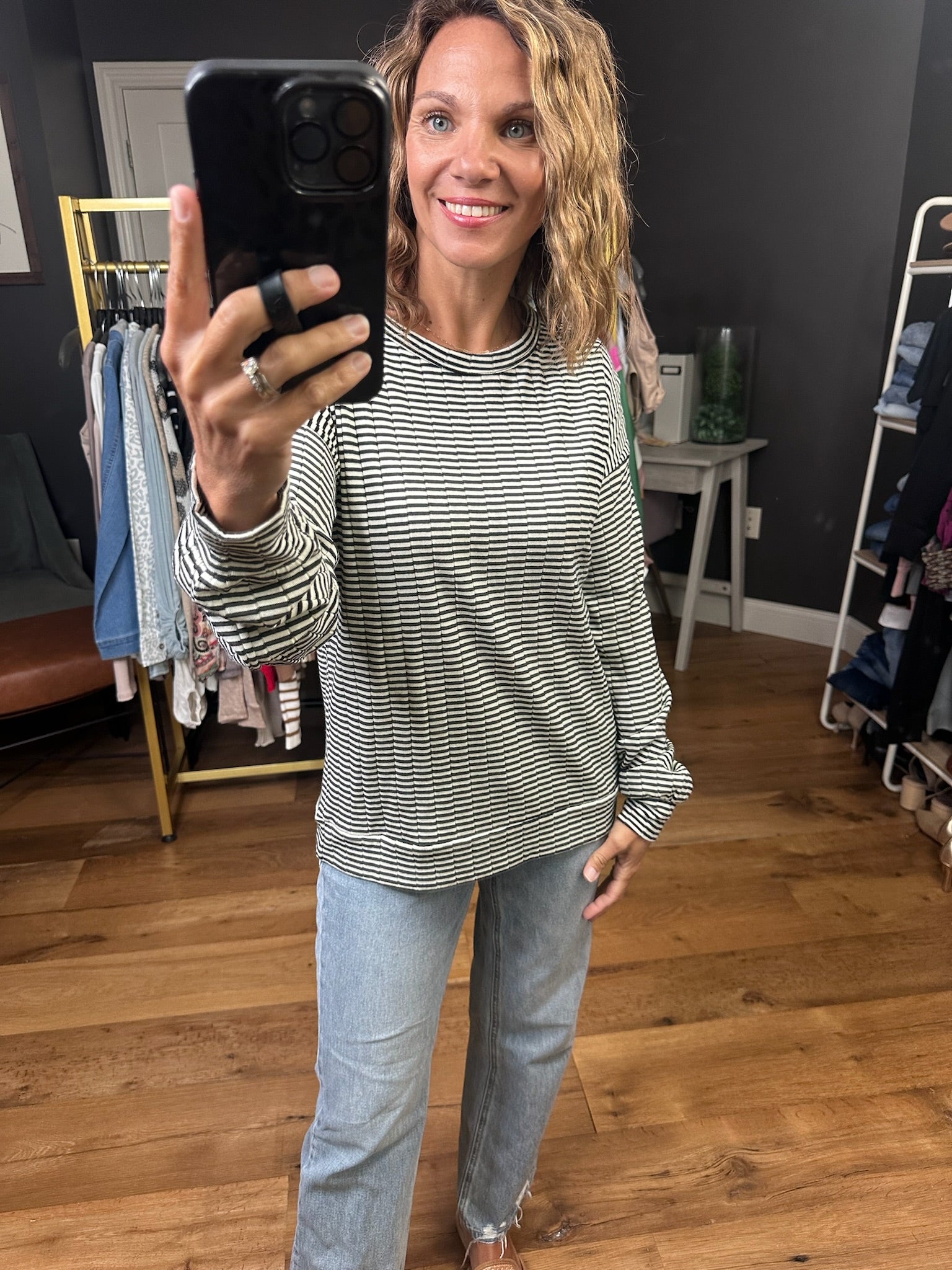 Make It Out Striped Crewneck Long Sleeve - Black/Ivory-Staccato-Anna Kaytes Boutique, Women's Fashion Boutique in Grinnell, Iowa