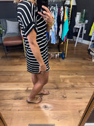 Think More Striped Romper - Black/Ivory-Rompers-Zenana RP-2297ABS-Anna Kaytes Boutique, Women's Fashion Boutique in Grinnell, Iowa