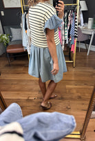 Hopes & Dreams Denim + Knit Combo Dress - Cream/Denim-Dresses-Entro-Anna Kaytes Boutique, Women's Fashion Boutique in Grinnell, Iowa