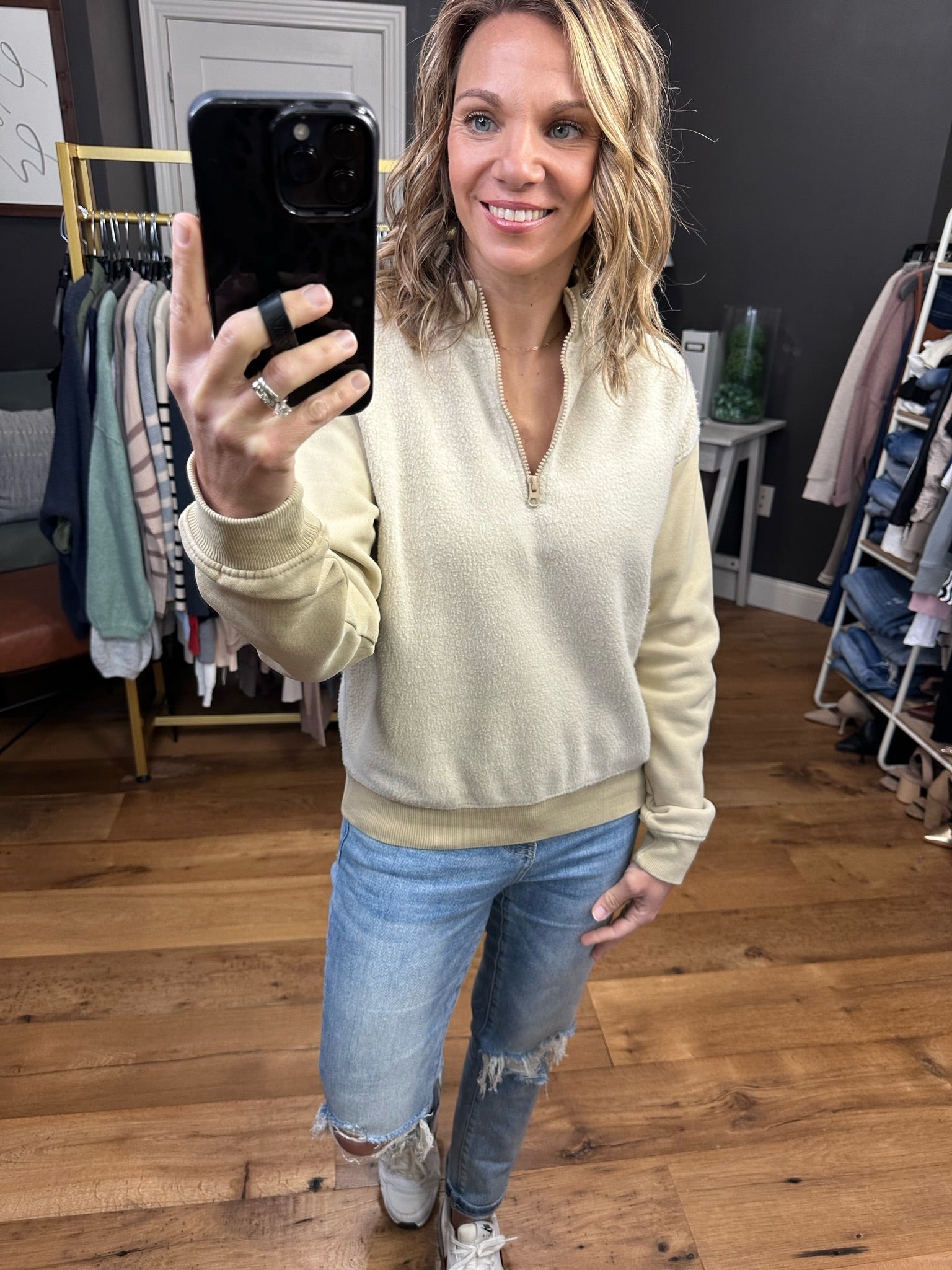 The Jenna Two-Toned Vintage Fleece Zip Pullover - Taupe-Sweaters-Mono B Kt12077-Anna Kaytes Boutique, Women's Fashion Boutique in Grinnell, Iowa