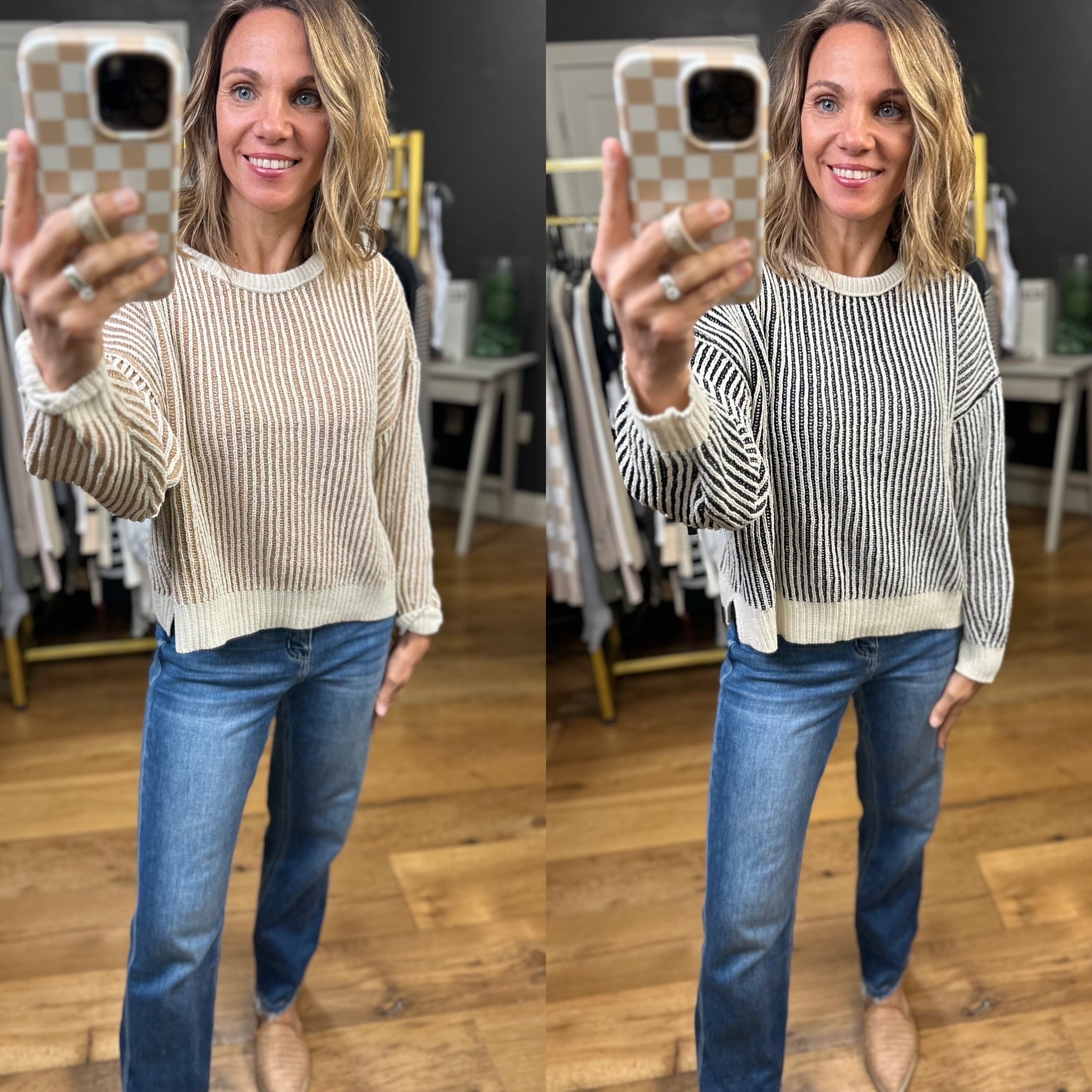 The Lindsey Textured Crew Sweater - Multiple Options-Blu Pepper-Anna Kaytes Boutique, Women's Fashion Boutique in Grinnell, Iowa