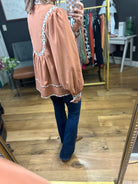 Grace Long sleeve top with floral trim - multiple colors-Entro-Anna Kaytes Boutique, Women's Fashion Boutique in Grinnell, Iowa