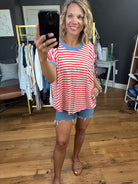 To the Point Striped Dolman Tee - Red-Short Sleeves-Ces Femme-Anna Kaytes Boutique, Women's Fashion Boutique in Grinnell, Iowa