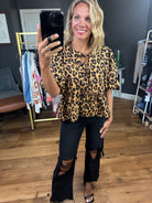 Peekaboo Animal Print Top w/bows - Camel-Entro-Anna Kaytes Boutique, Women's Fashion Boutique in Grinnell, Iowa