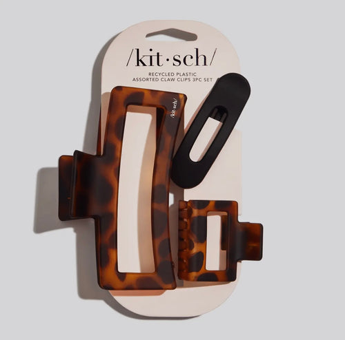 Kitsch Rectangle Open Shape Claw Clip- Black/Tortoise