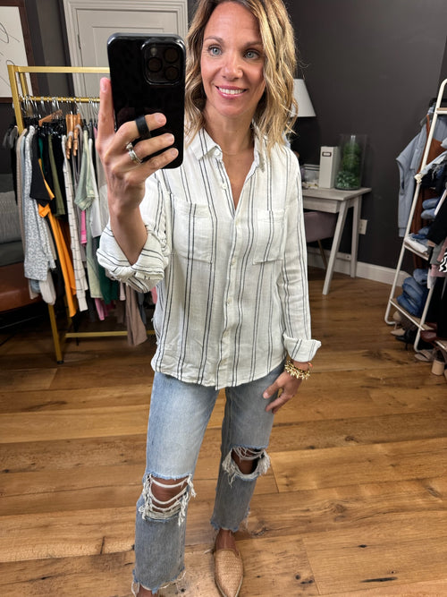 Always Recommended Striped Button-Down Top - Ivory/Black