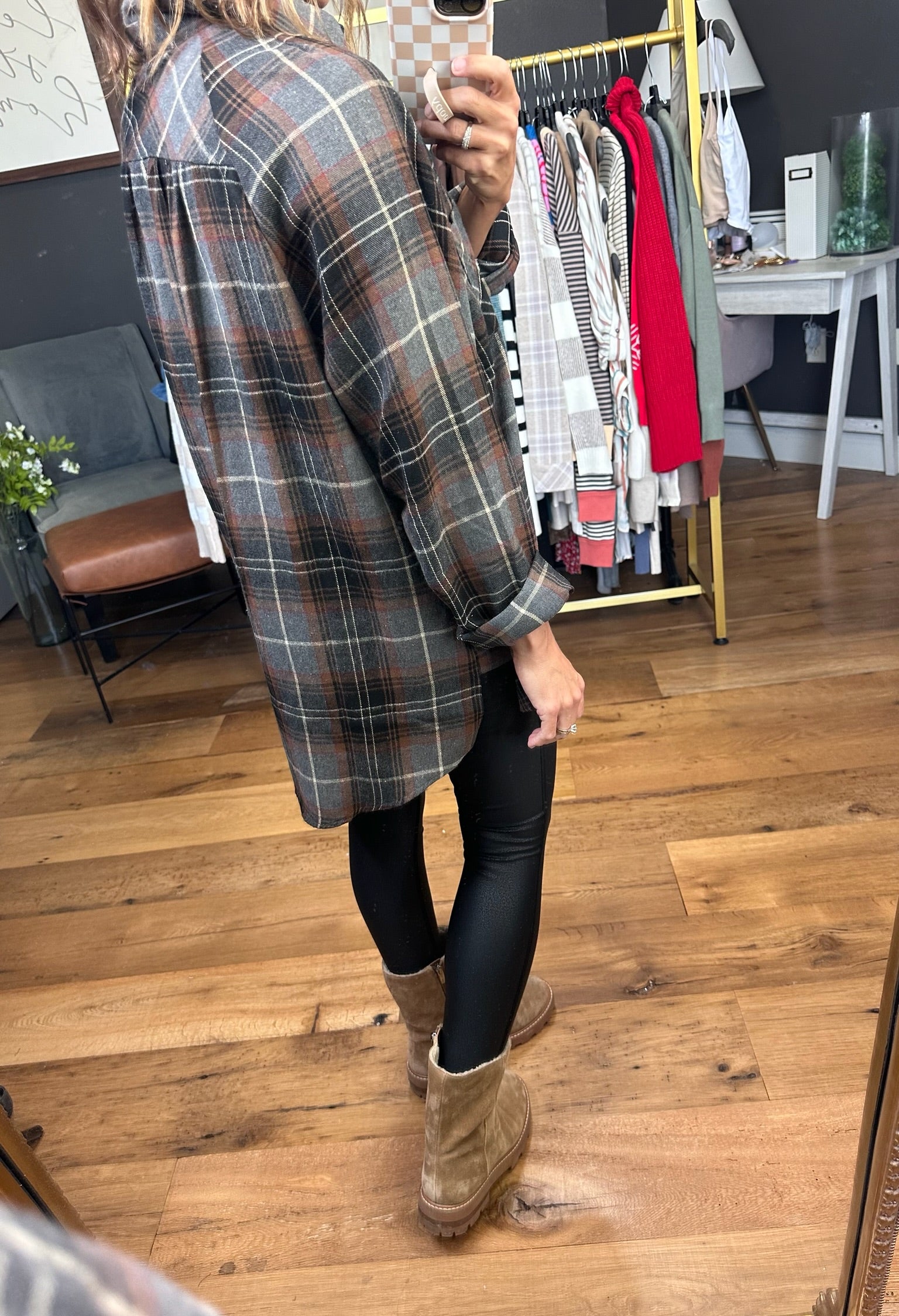 Long Road Ahead Oversized Plaid Flannel - Grey-Aemi & Co-Anna Kaytes Boutique, Women's Fashion Boutique in Grinnell, Iowa