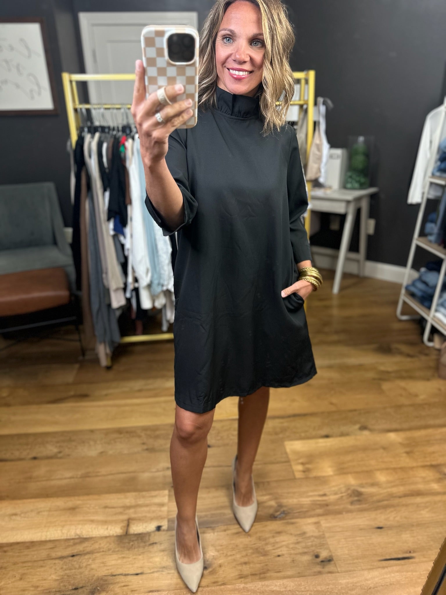 The Whole Thing Mock-Neck Pocket Dress - Black-Entro-Anna Kaytes Boutique, Women's Fashion Boutique in Grinnell, Iowa