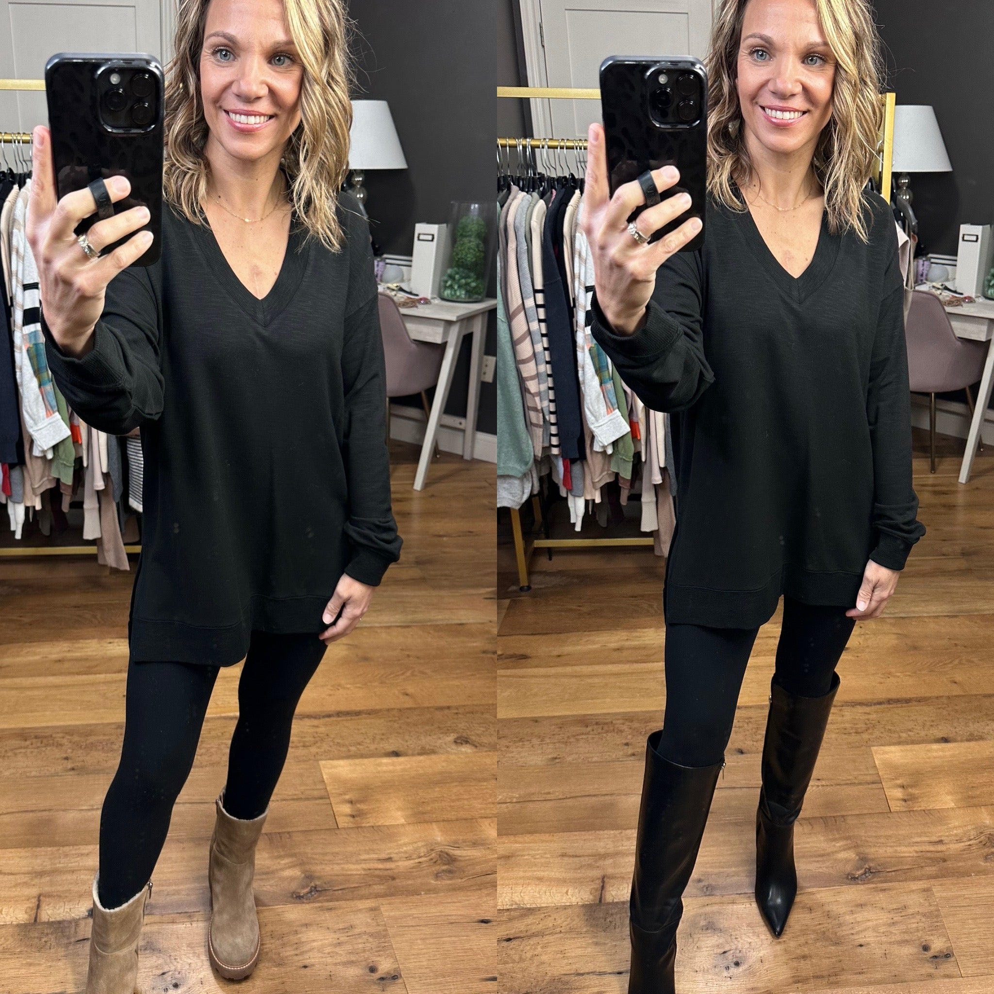 Best Performance V-Neck Slub Top - Black-Long Sleeves-Thread & Supply T1056SBFT-Anna Kaytes Boutique, Women's Fashion Boutique in Grinnell, Iowa