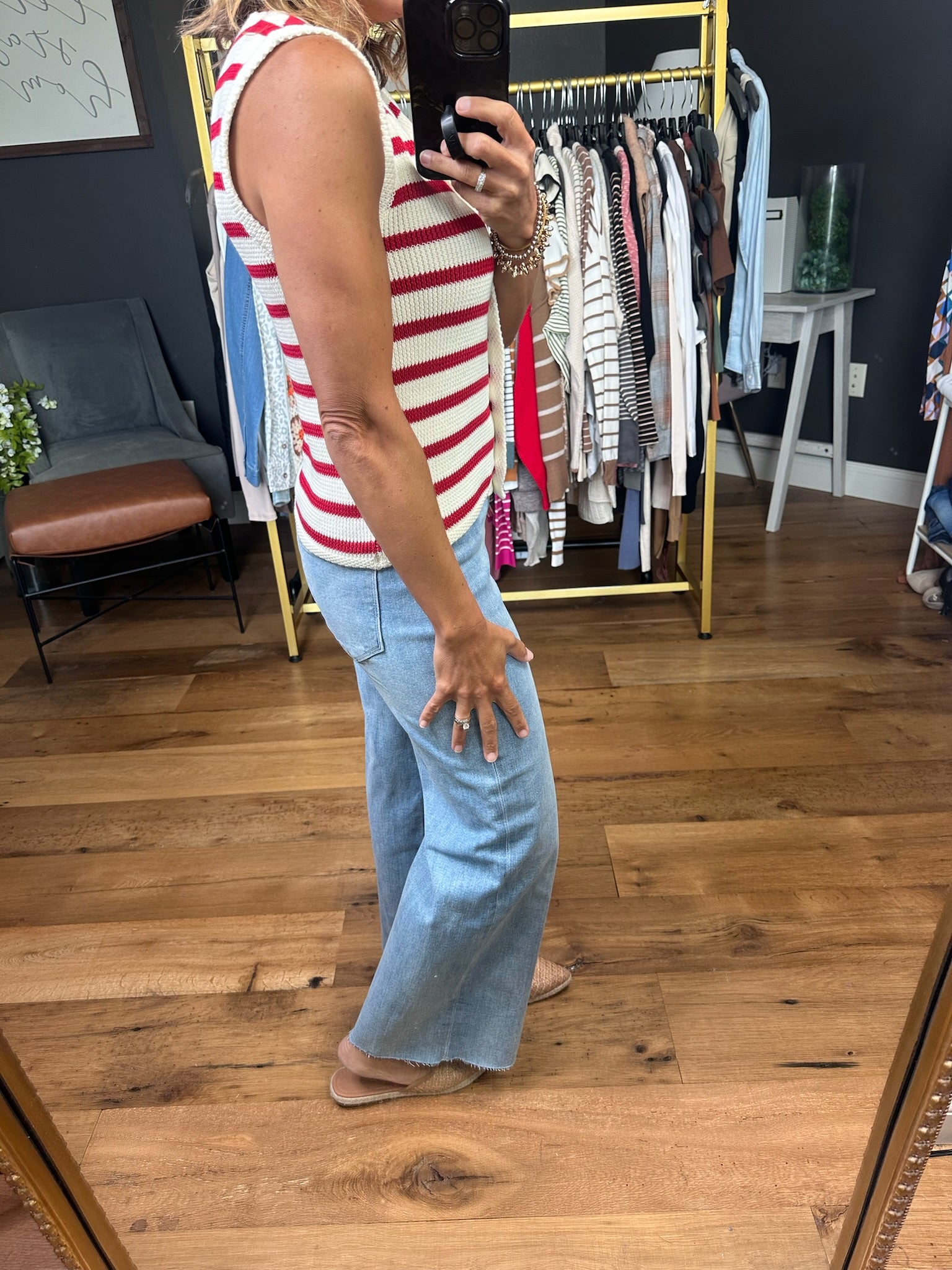 Show Your Love Striped Sweater Button-Detail Sweater Vest - Off-White/Red-Vests-Wishlist-Anna Kaytes Boutique, Women's Fashion Boutique in Grinnell, Iowa