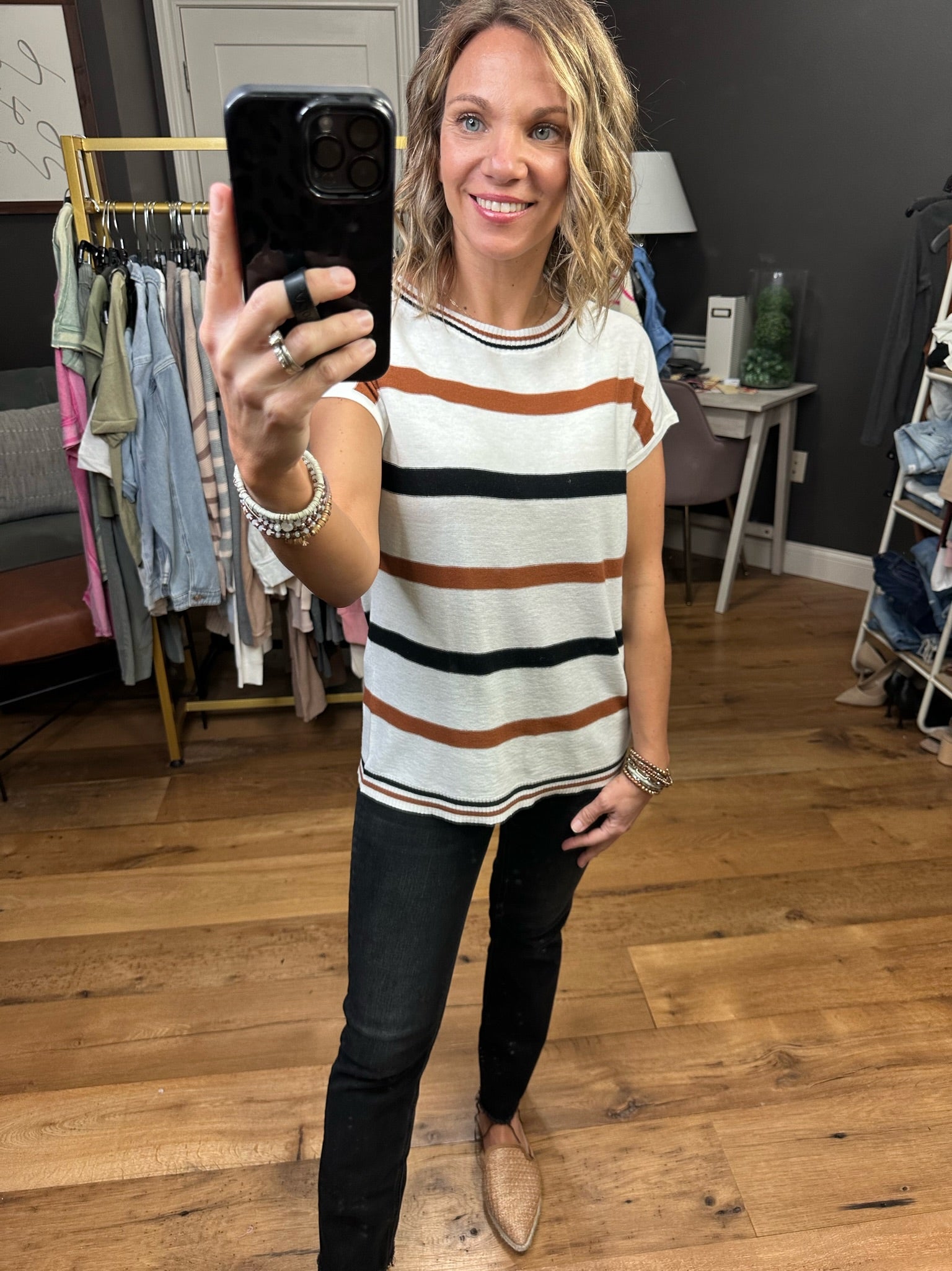 In Rotation Striped Boatneck Top - Multiple Options-Short Sleeves-Staccato 53447b-Anna Kaytes Boutique, Women's Fashion Boutique in Grinnell, Iowa