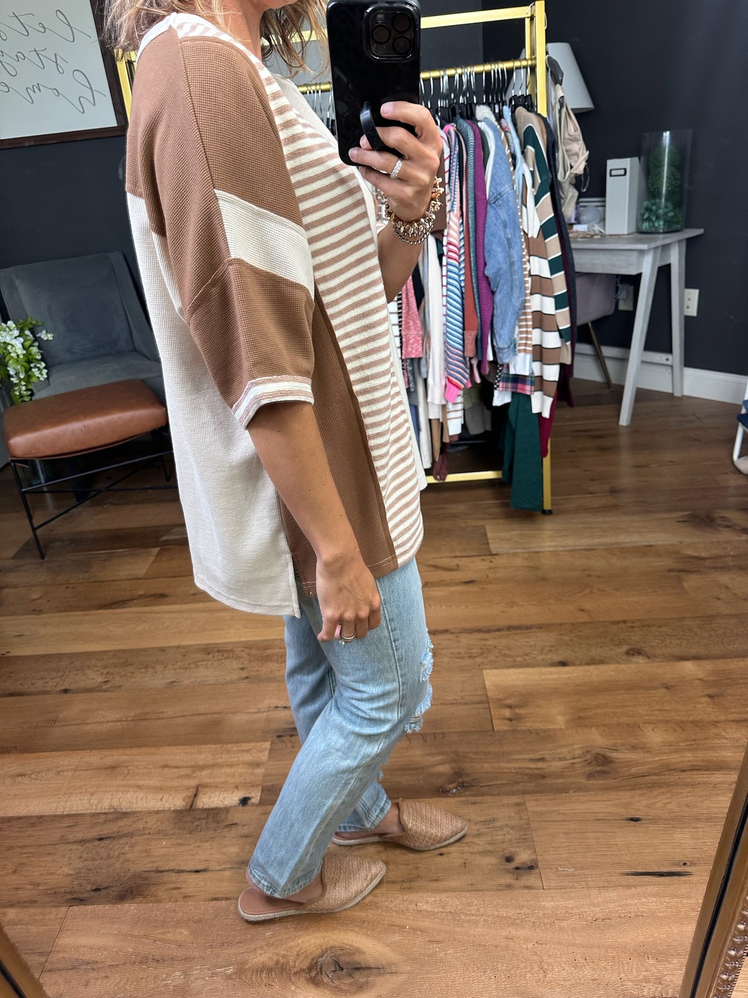 Biggest Moment Patterned Oversized Top - Latte-Bibi-Anna Kaytes Boutique, Women's Fashion Boutique in Grinnell, Iowa