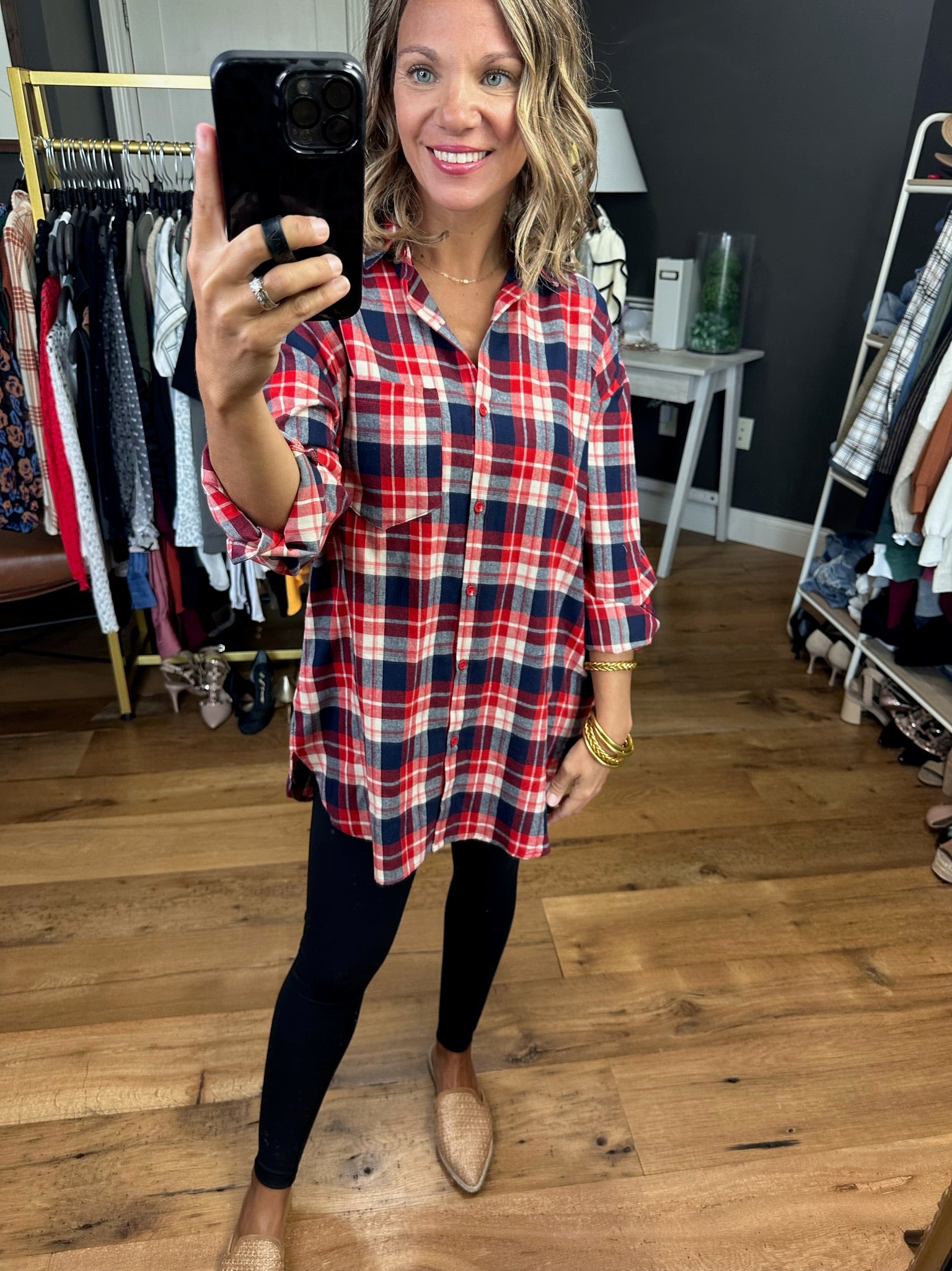 Live In Comfort Plaid Flannel Button-Down - Multiple Options-Long Sleeves-Vine & Love VT60455G-Anna Kaytes Boutique, Women's Fashion Boutique in Grinnell, Iowa