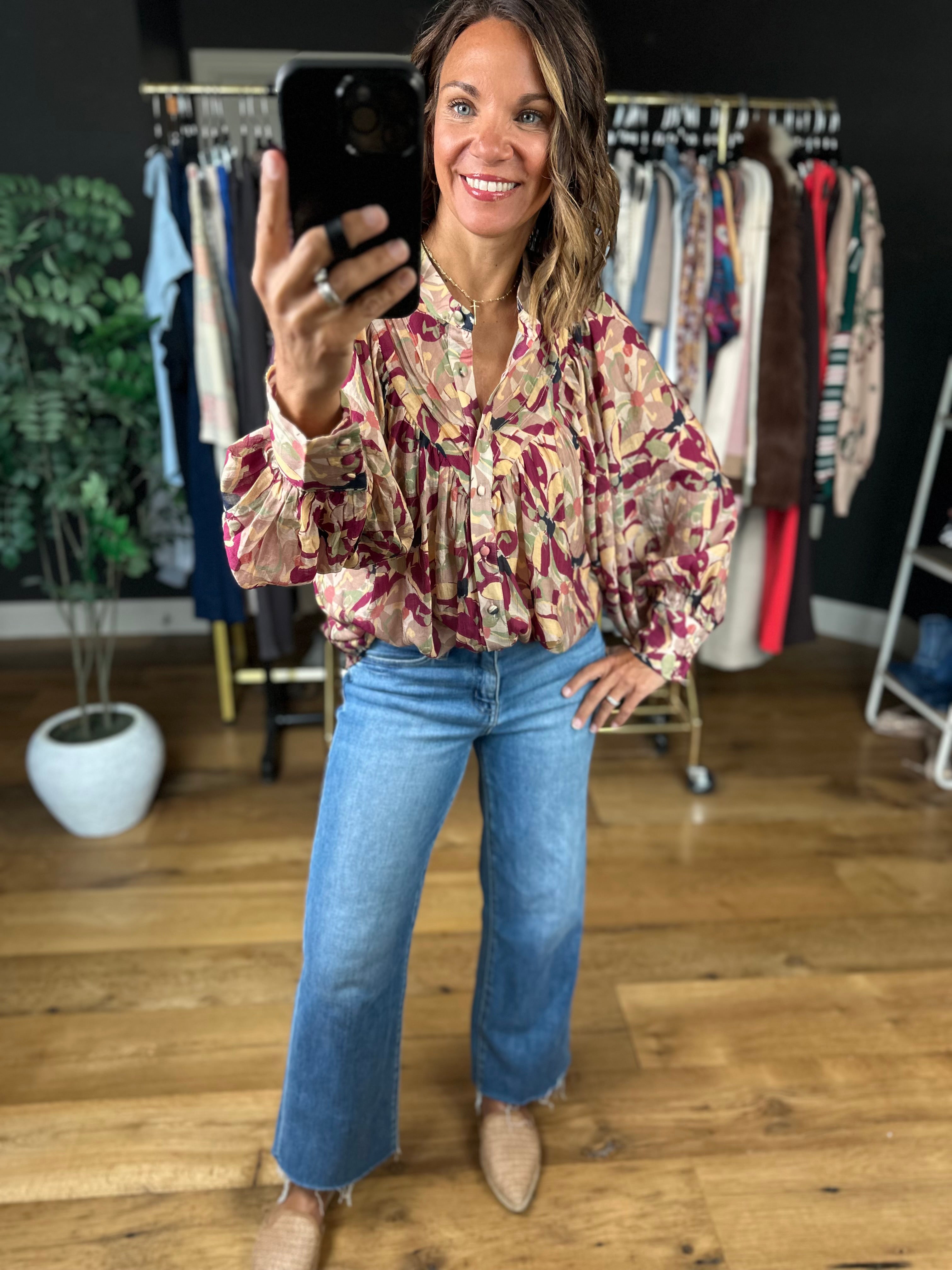Time Goes By Patterned Top-Long Sleeves-ee:some-Anna Kaytes Boutique, Women's Fashion Boutique in Grinnell, Iowa