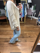 True Already Washed Raw Hem Long Sleeve Top - Oatmeal-Long Sleeves-Staccato 17125c-Anna Kaytes Boutique, Women's Fashion Boutique in Grinnell, Iowa