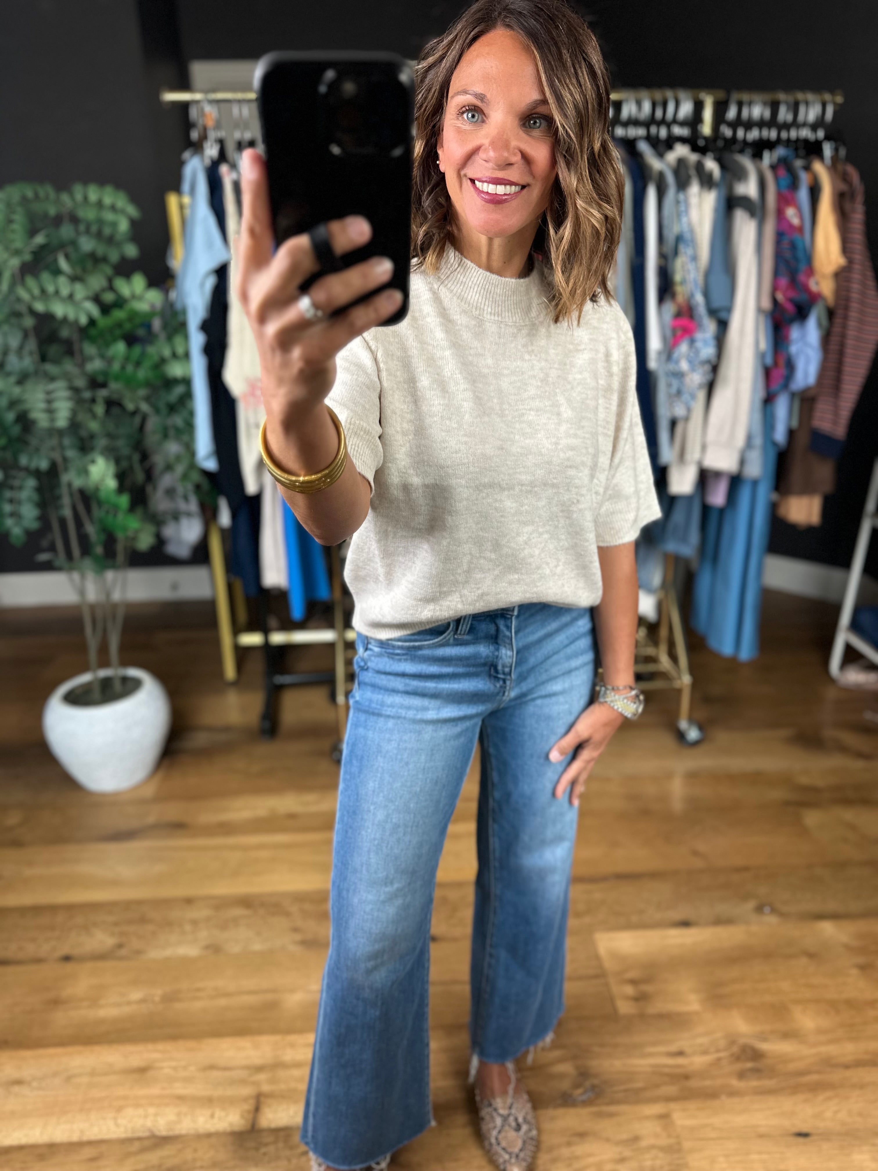 On The Record Knit Top-Short Sleeves-Blu Pepper-Anna Kaytes Boutique, Women's Fashion Boutique in Grinnell, Iowa