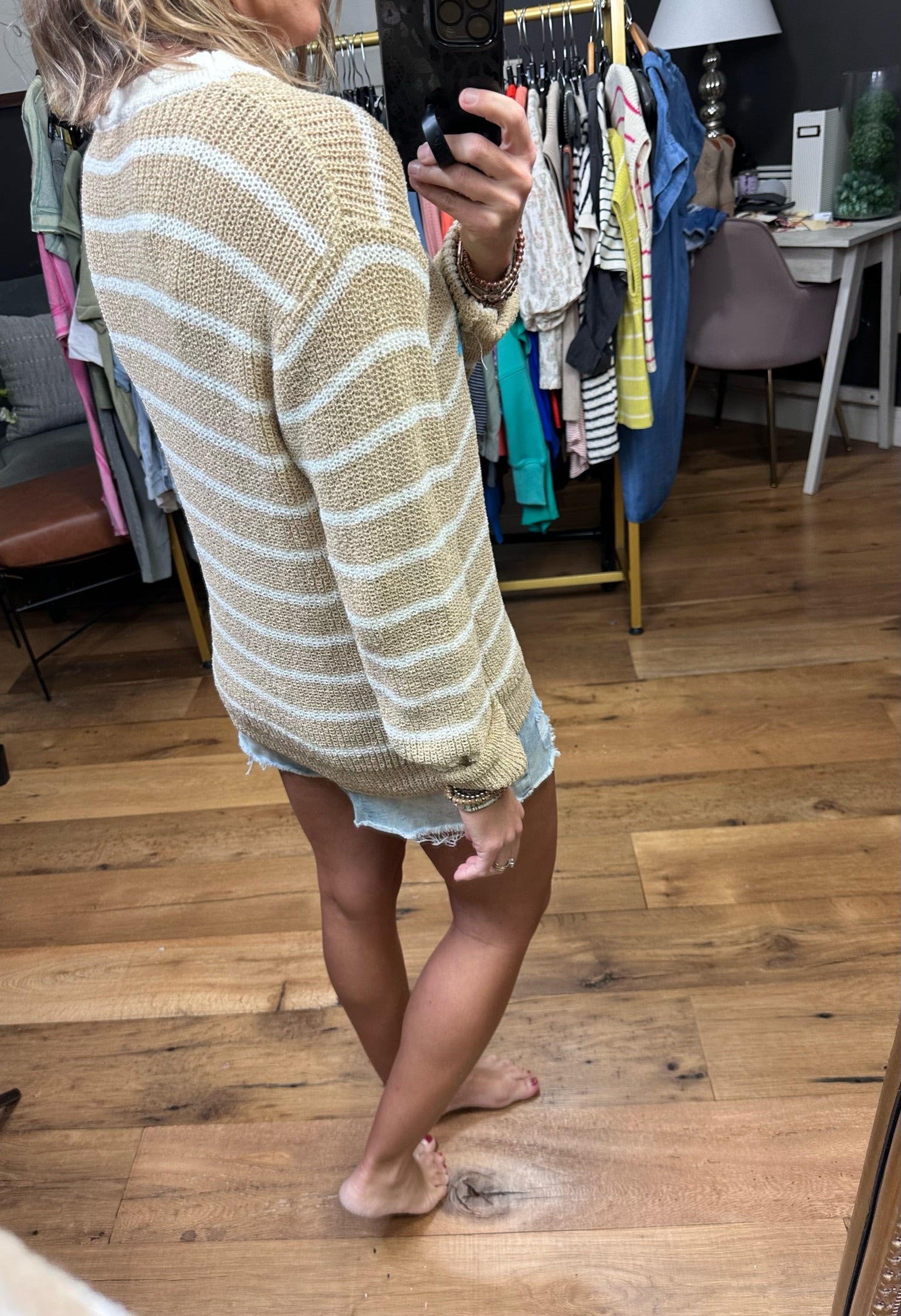 Beach Mode Knit Striped Sweater - Taupe/Ivory