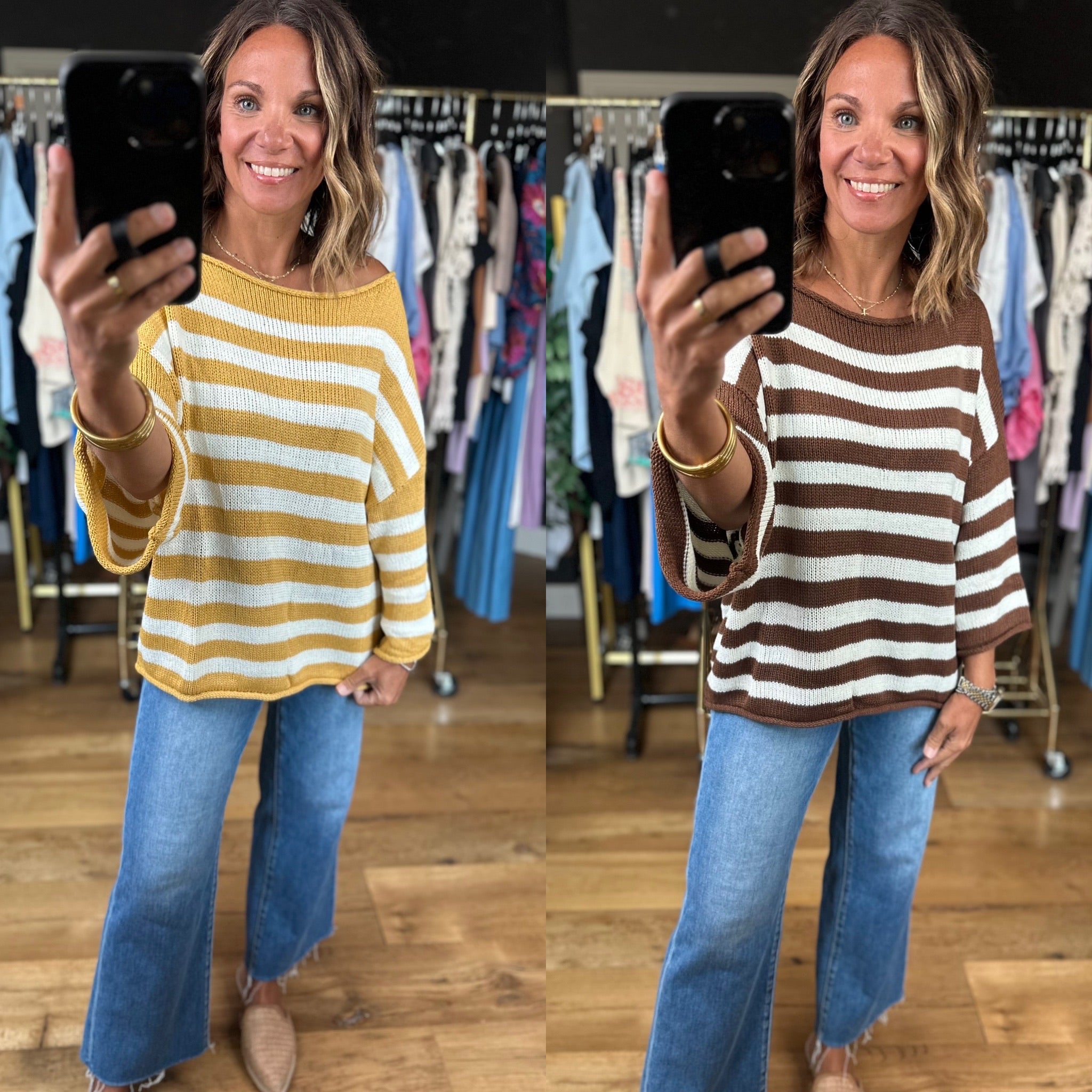 All Figured Out Striped Knit Top-Sweaters-Vine & Love-Anna Kaytes Boutique, Women's Fashion Boutique in Grinnell, Iowa