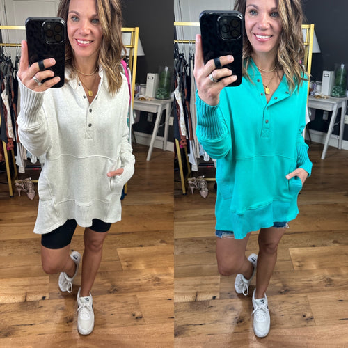 Road Tripping Oversized Pullover With 1/4 Button Front - Multiple Options